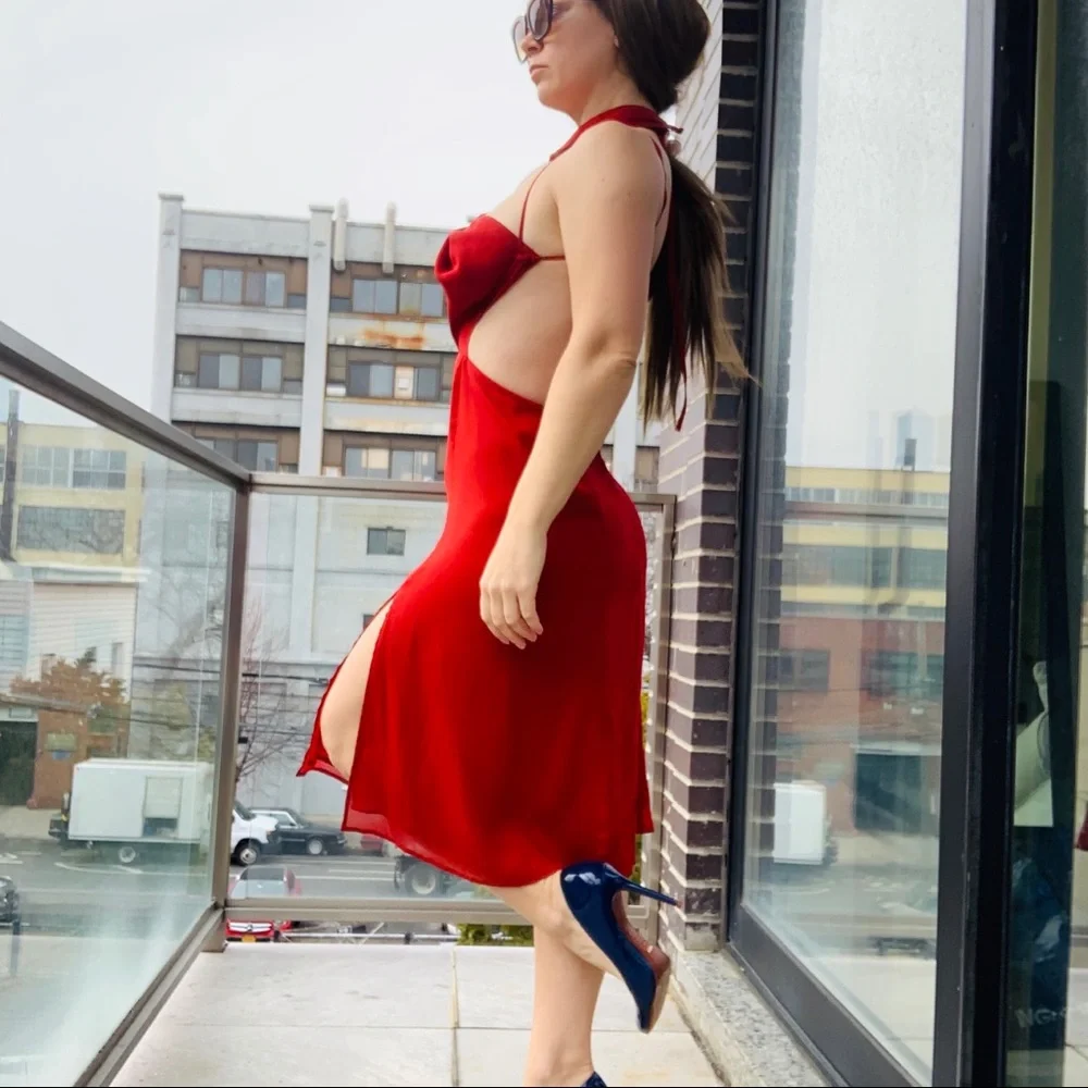 Reformation Neck Chocker Strappy Cherry MIDI Dress